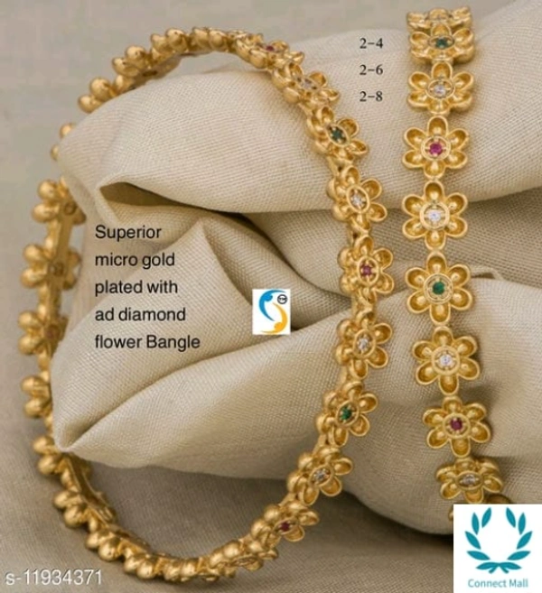 Gold Plated Artificial Stones Adjustable Brass Bangles - 2.8